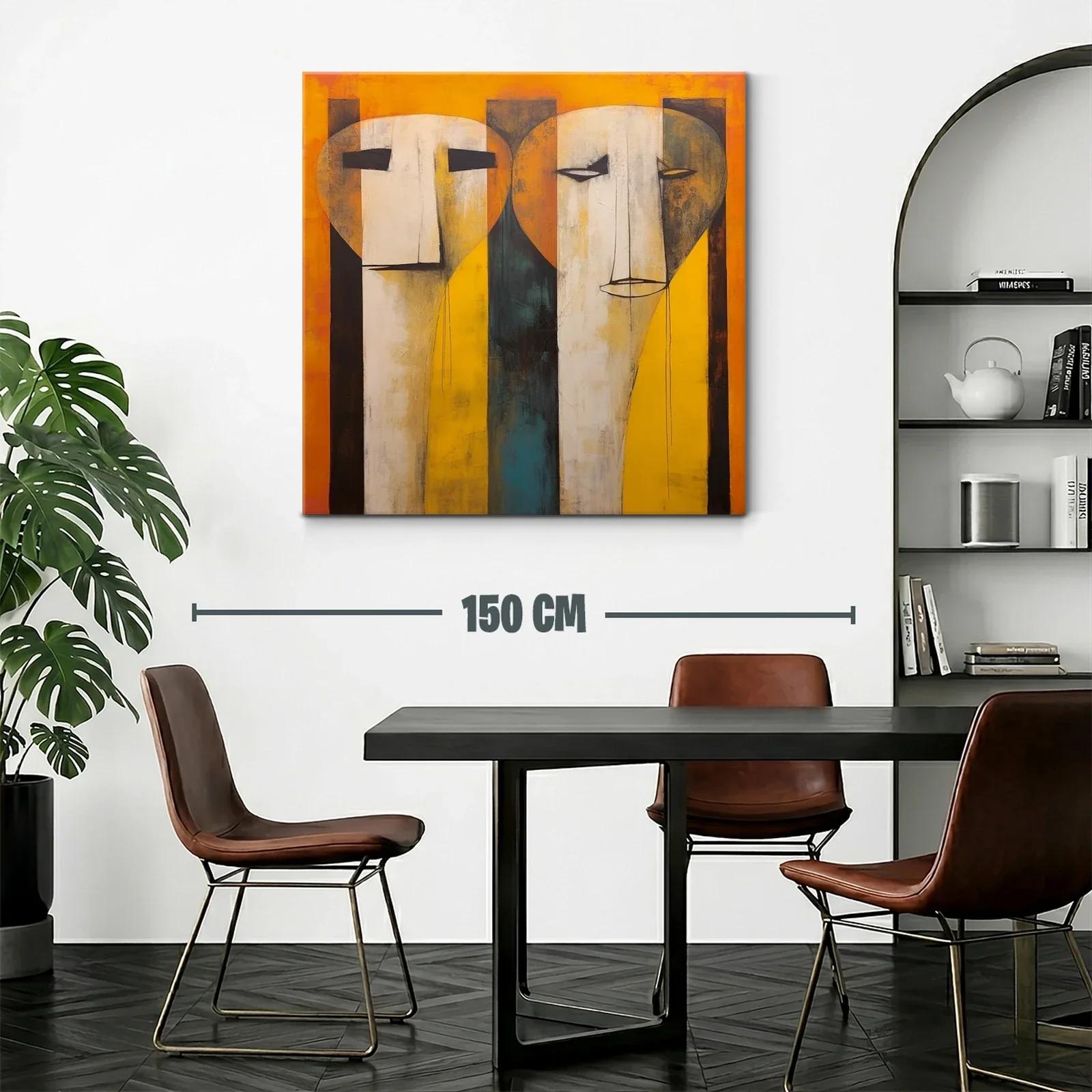 Cuadro contemporáneo con rostros abstractos en tonos cálidos — miniatura 2