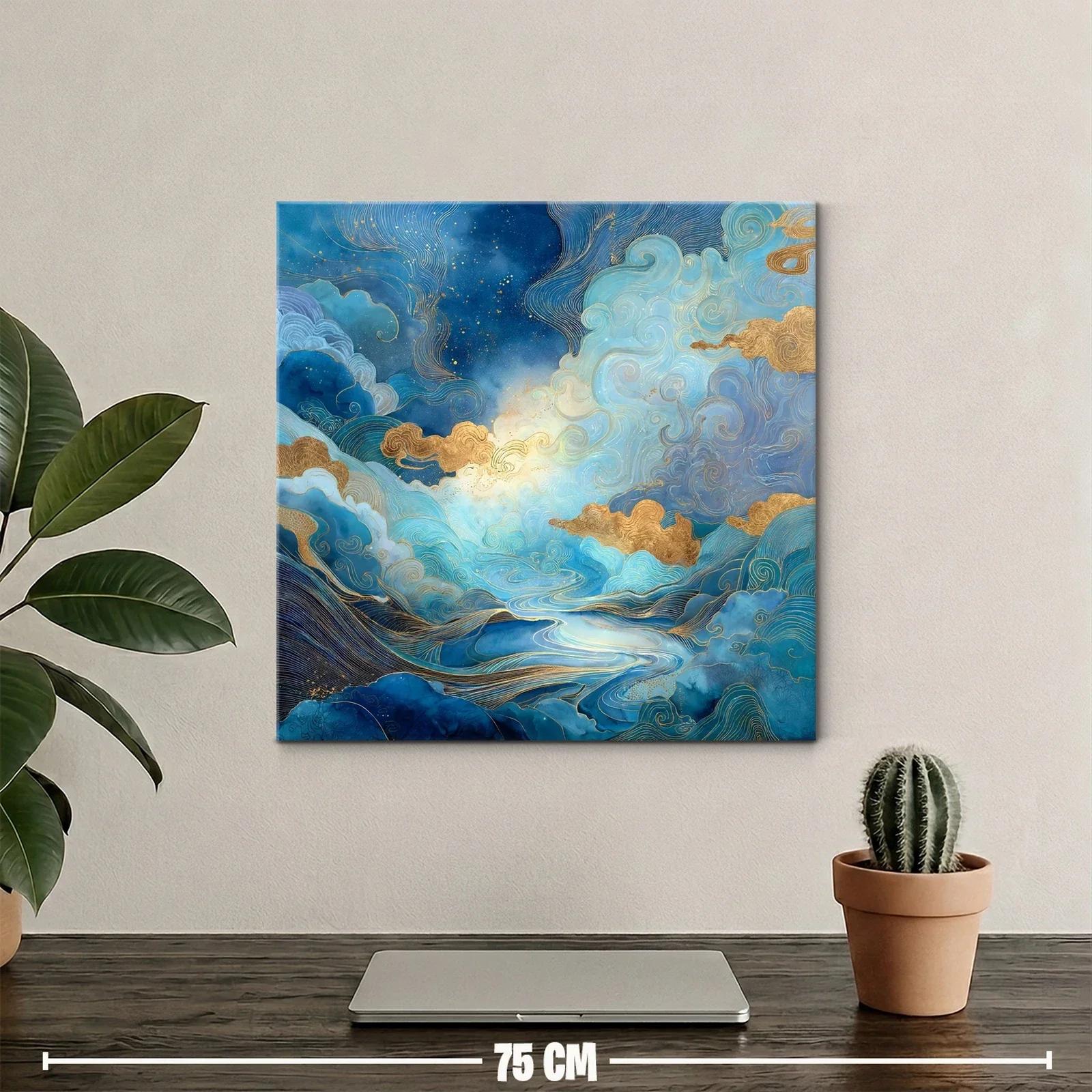 Paisaje onírico en tonos azules y dorados luminosos — miniatura 2