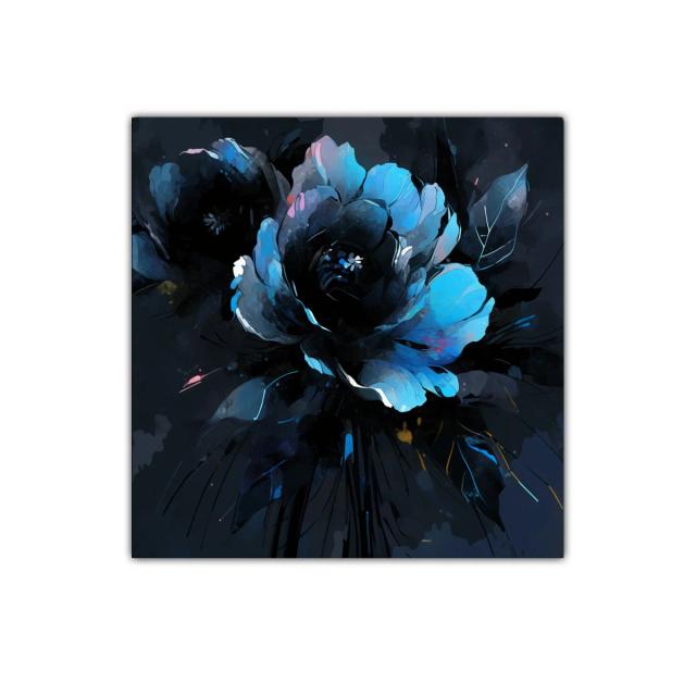 Flor luminosa en tonos azules y negros para decoración moderna