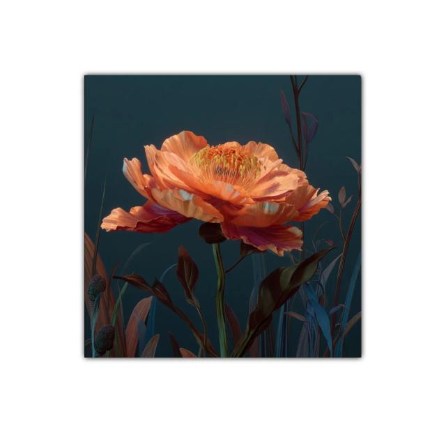 Flor vibrante en tonos cálidos sobre fondo oscuro