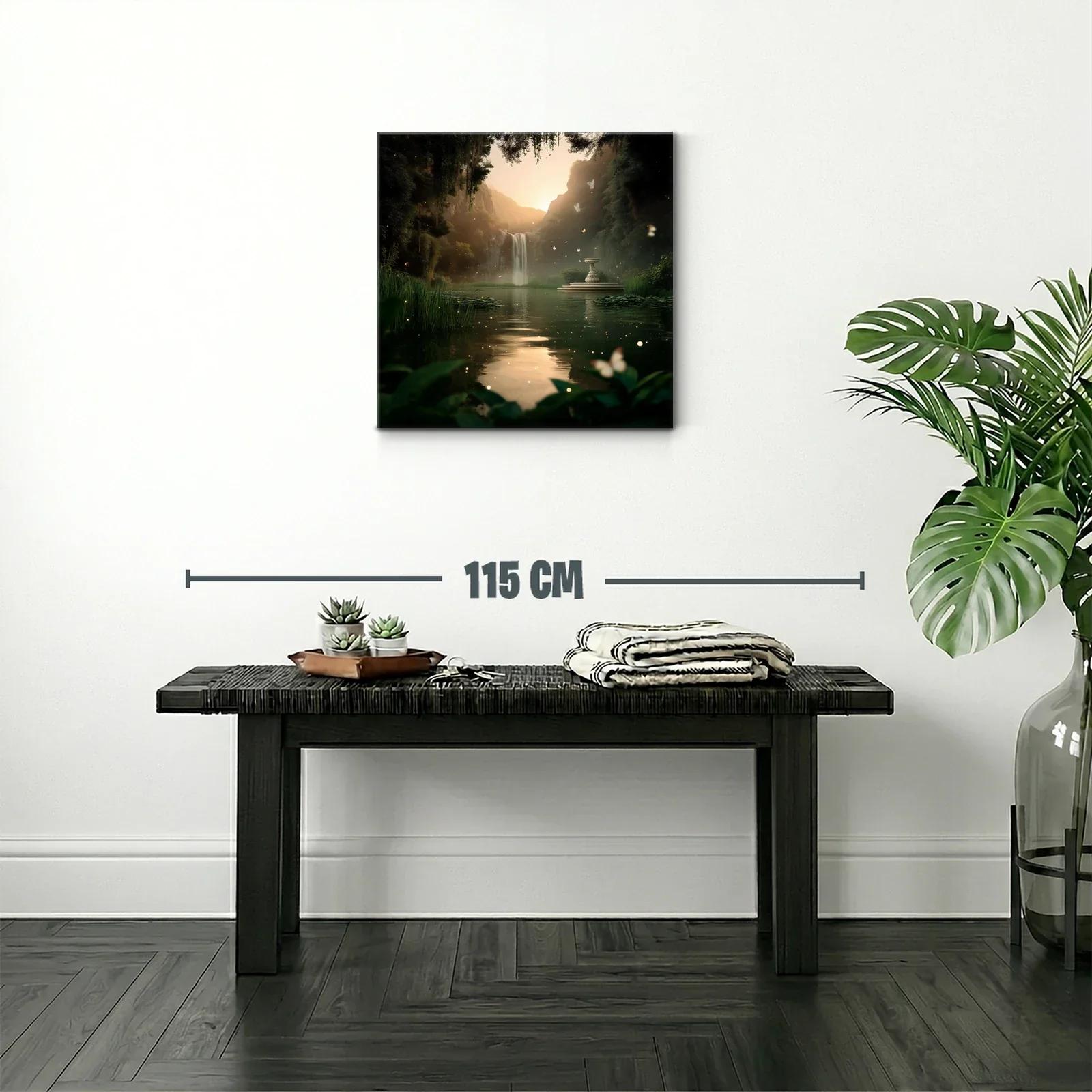 Paisaje místico con cascada y mariposas al atardecer — miniatura 2