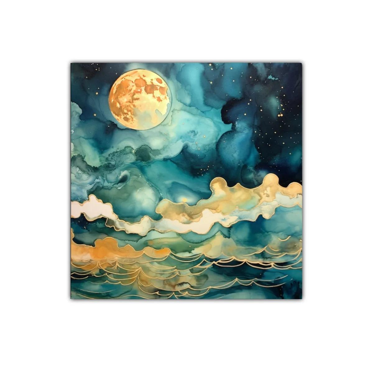 Cuadro decorativo con luna llena y cielo nocturno azul