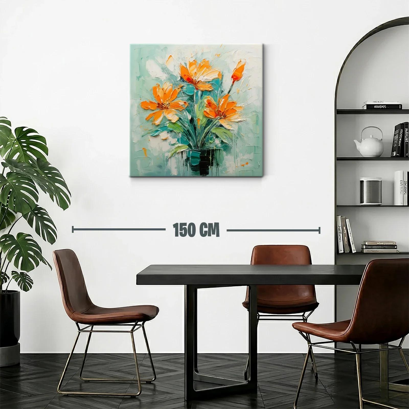Cuadro floral vibrante con tonos naranjas y verdes — miniatura 2