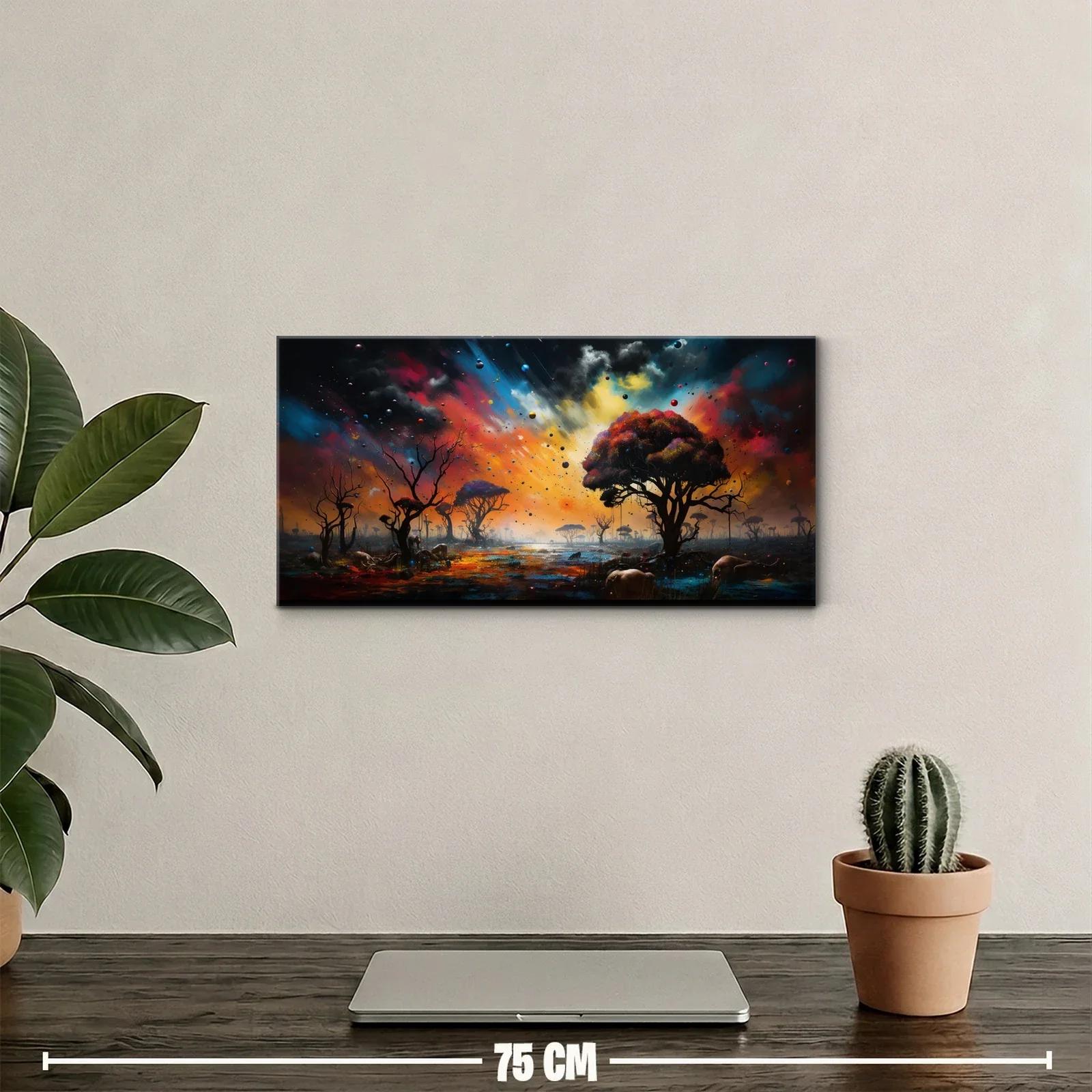 Cuadro paisaje de sabana con árbol frondoso y cielo luminoso — miniatura 2
