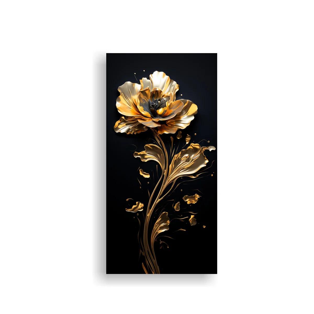 Cuadro flor dorada con pétalos flotantes