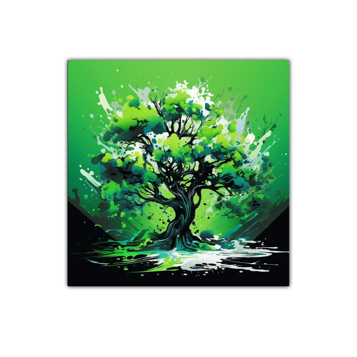 Árbol vibrante con explosión de verdes y energía dinámica