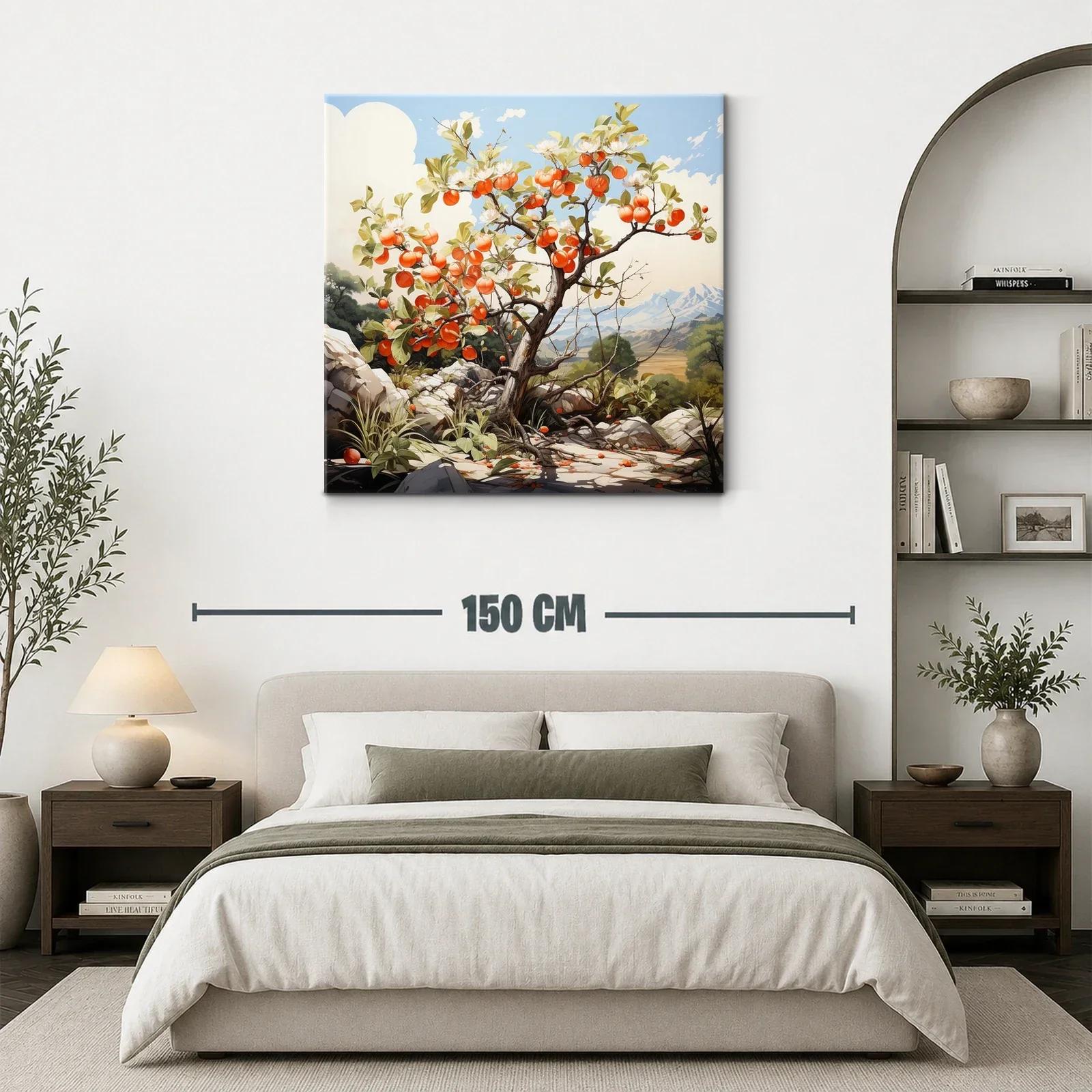 Árbol frutal en paisaje natural con tonos cálidos y cielo azul — miniatura 3