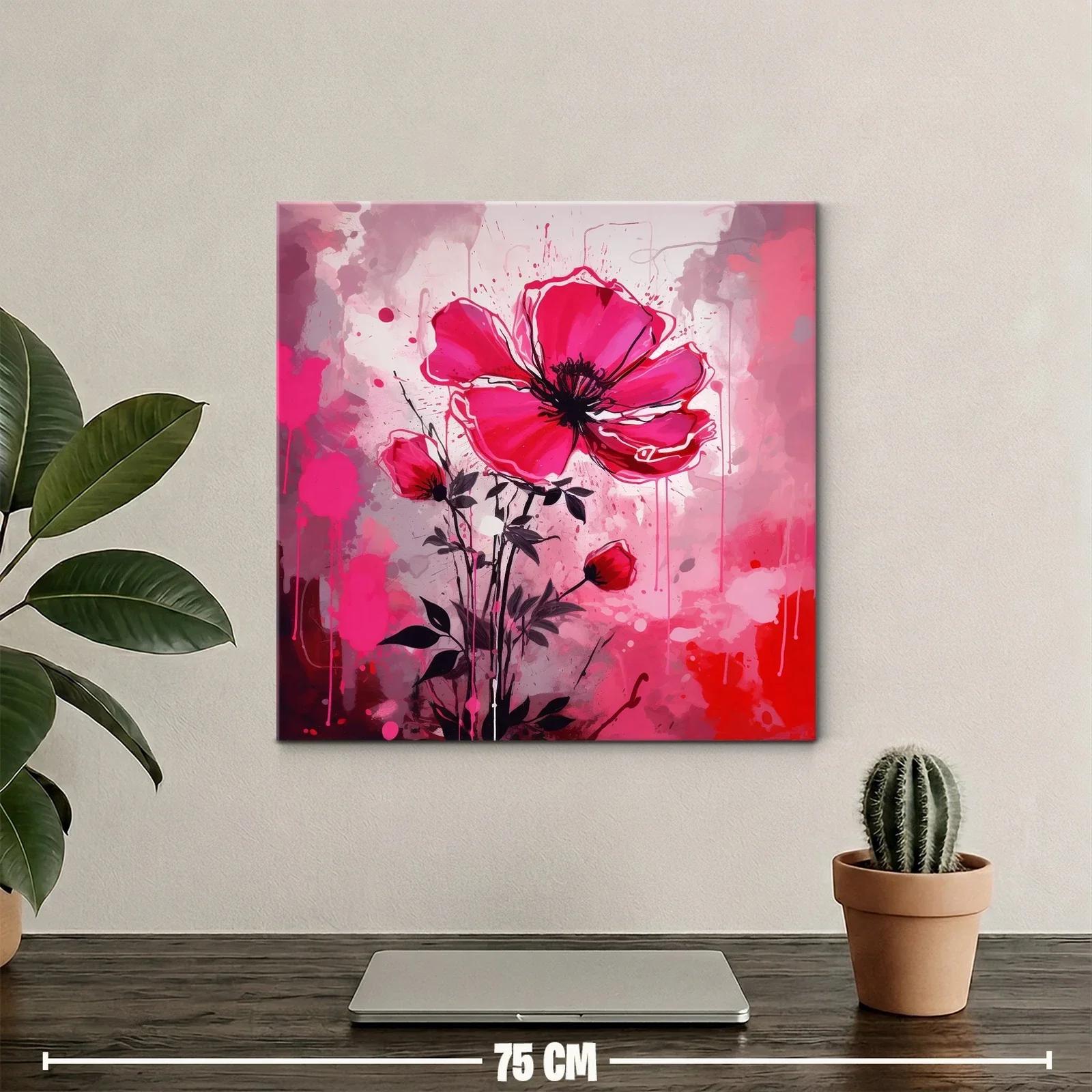 Cuadro floral vibrante con grandes pétalos rosas — miniatura 2
