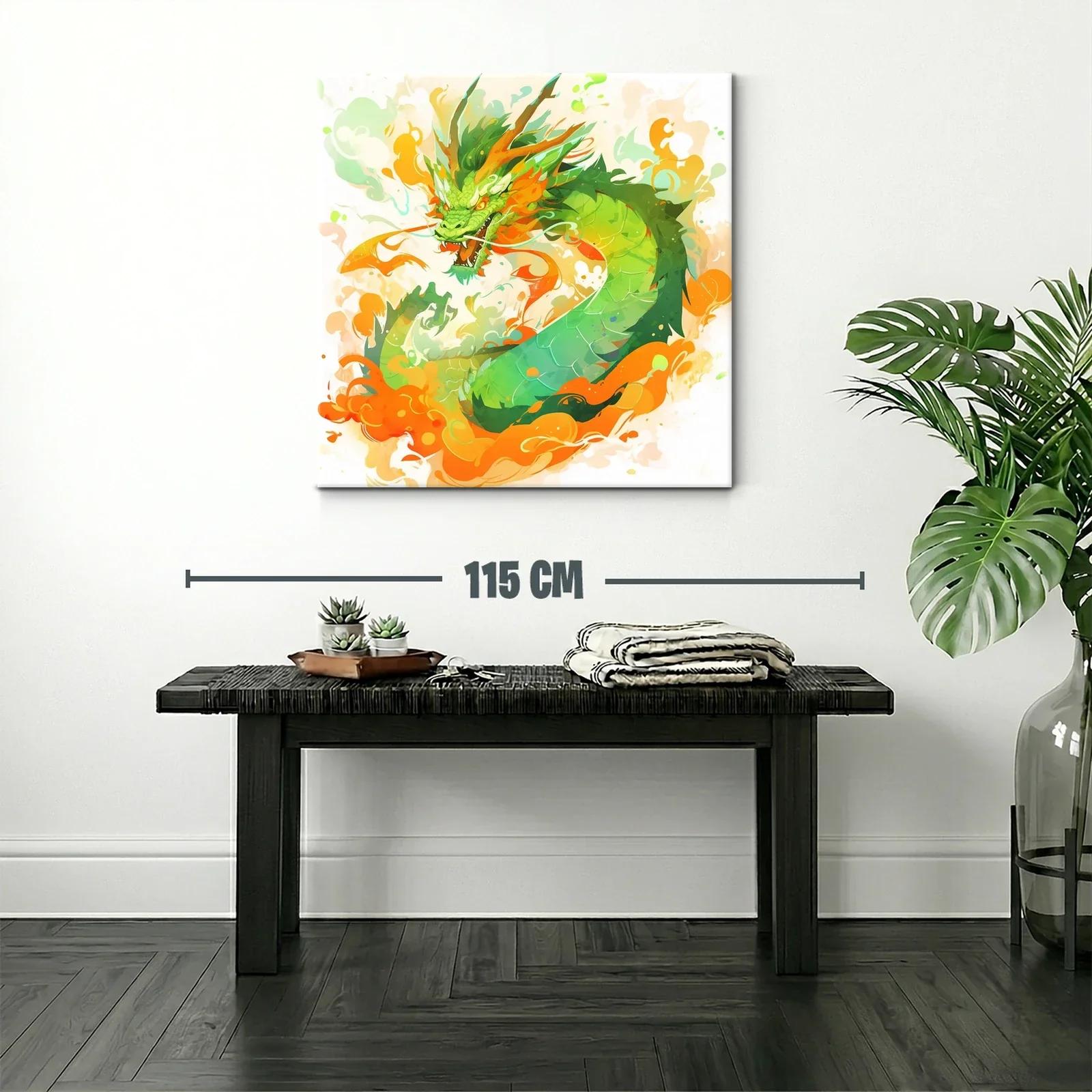 Dragón verde y naranja lleno de energía y movimiento — miniatura 2