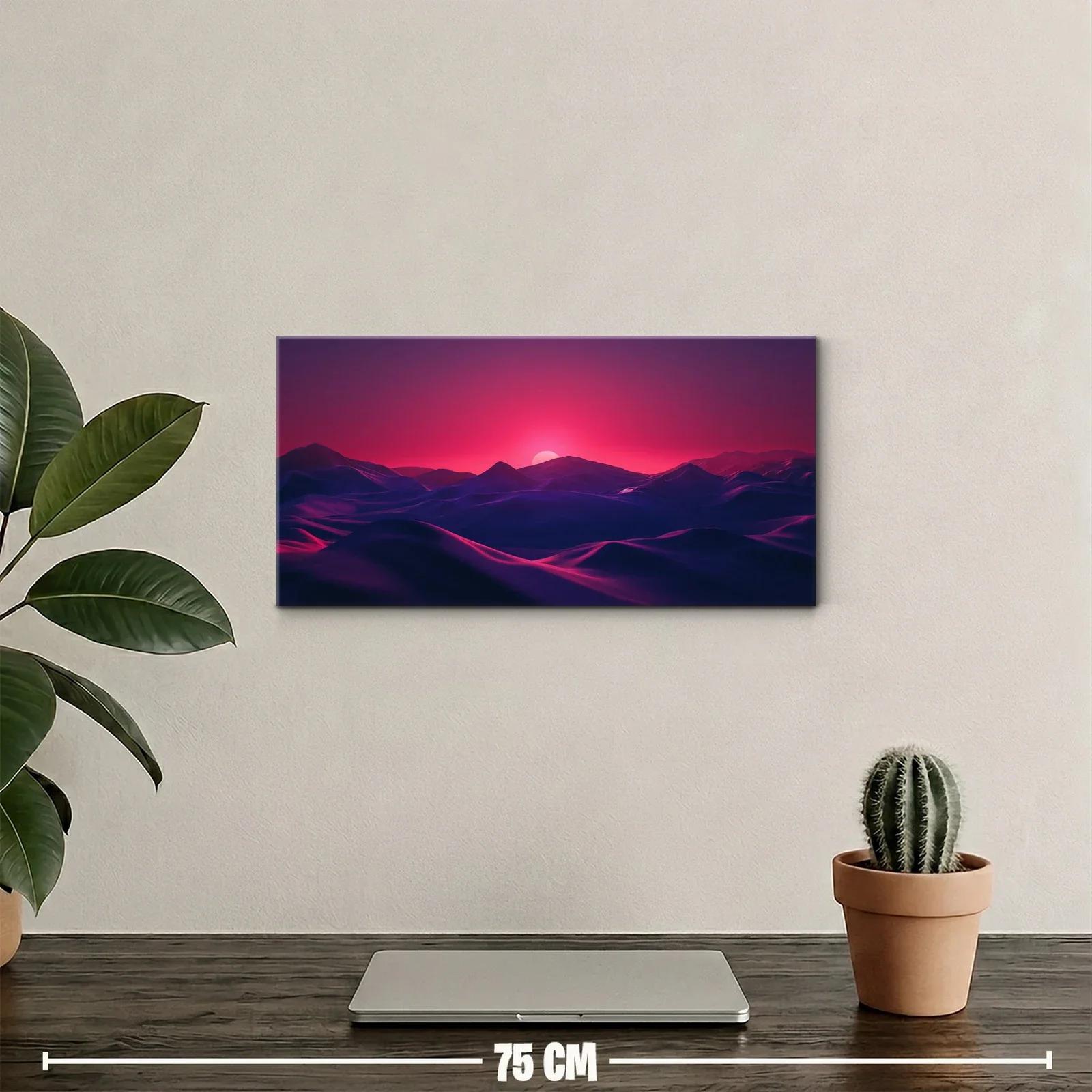 Cuadro montañas al atardecer con brillos magenta — miniatura 2