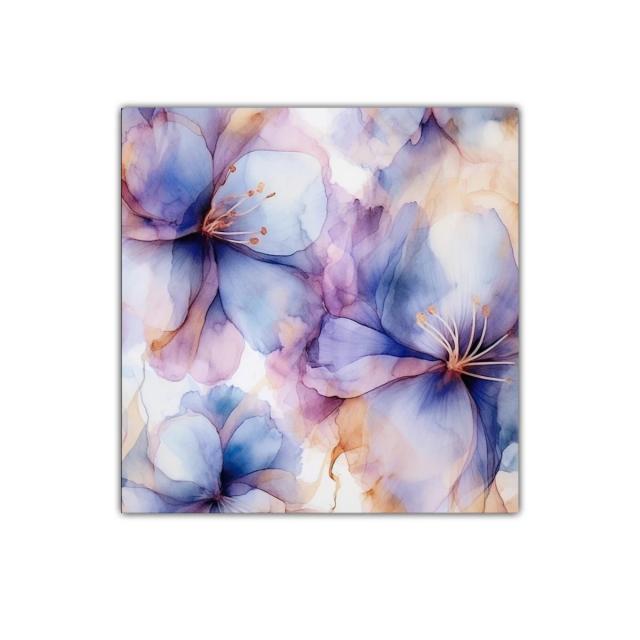 Cuadro decorativo floral en tonos azul y lavanda suaves
