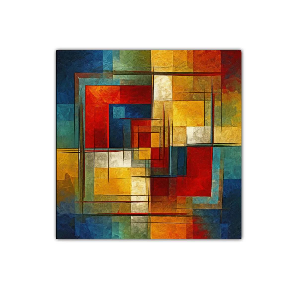 Cuadro abstracto con formas geométricas y colores cálidos — imagen principal