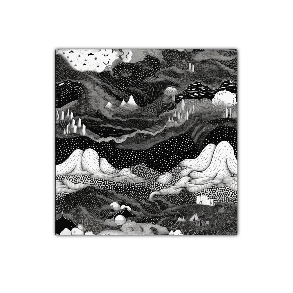 Paisaje surrealista en blanco y negro con texturas onduladas — imagen principal