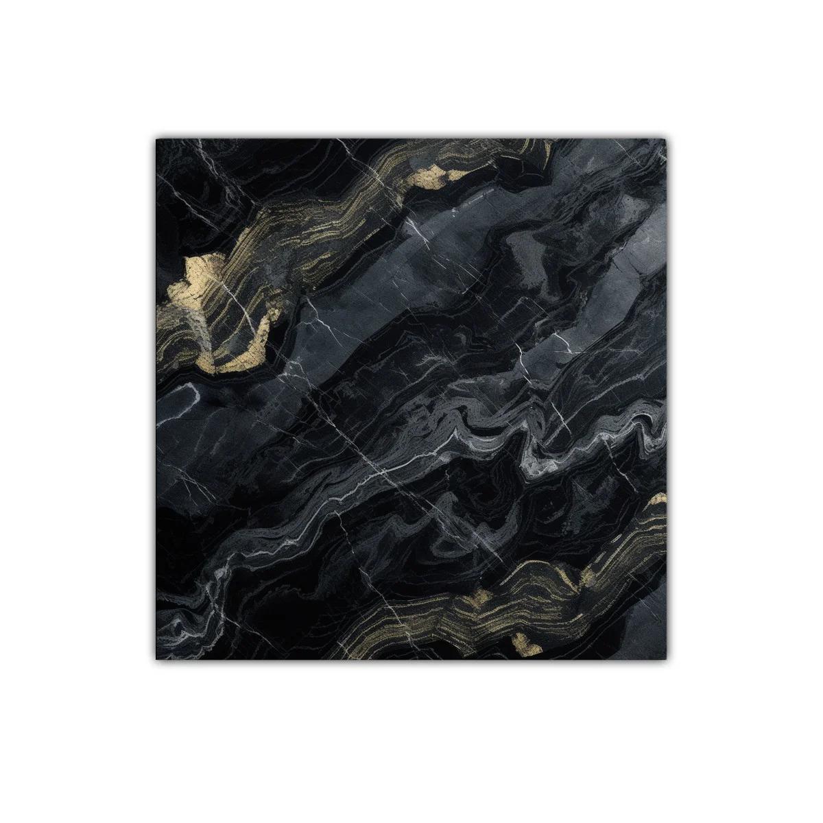 Cuadro abstracto con vetas doradas y fondo oscuro