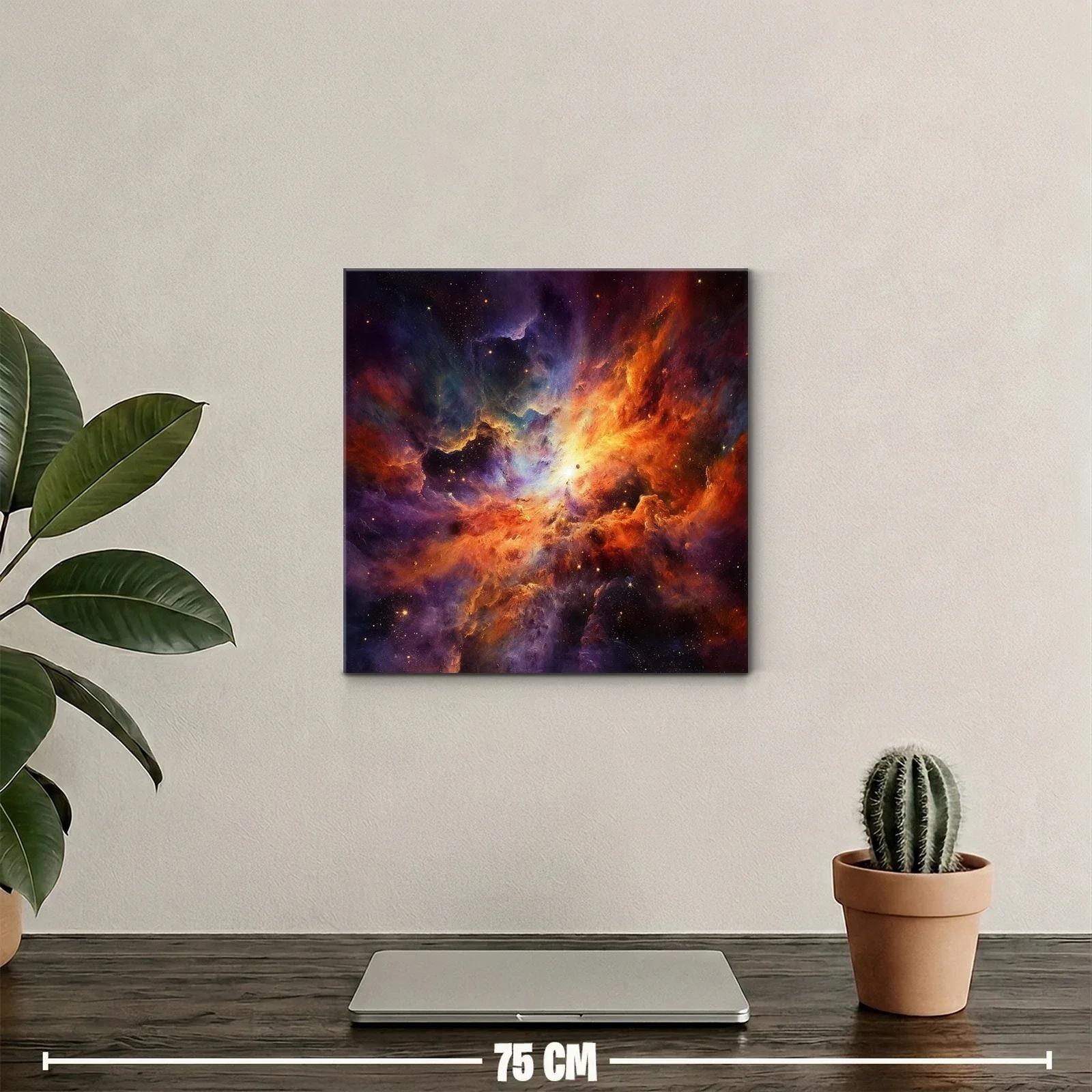 Cuadro abstracto de explosión cósmica en tonos cálidos y fríos — miniatura 2