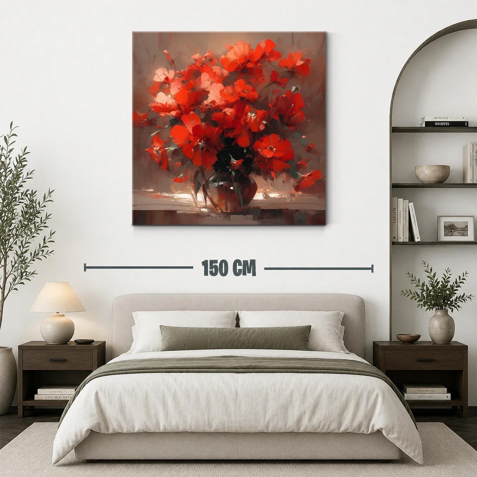 Ramo vibrante de flores rojas en jarrón oscuro — miniatura 3