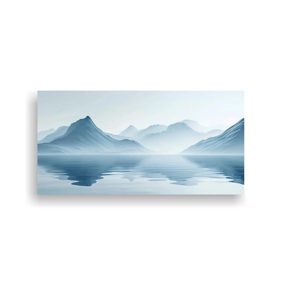 Cuadro montañas sobre un lago con reflejo extendido