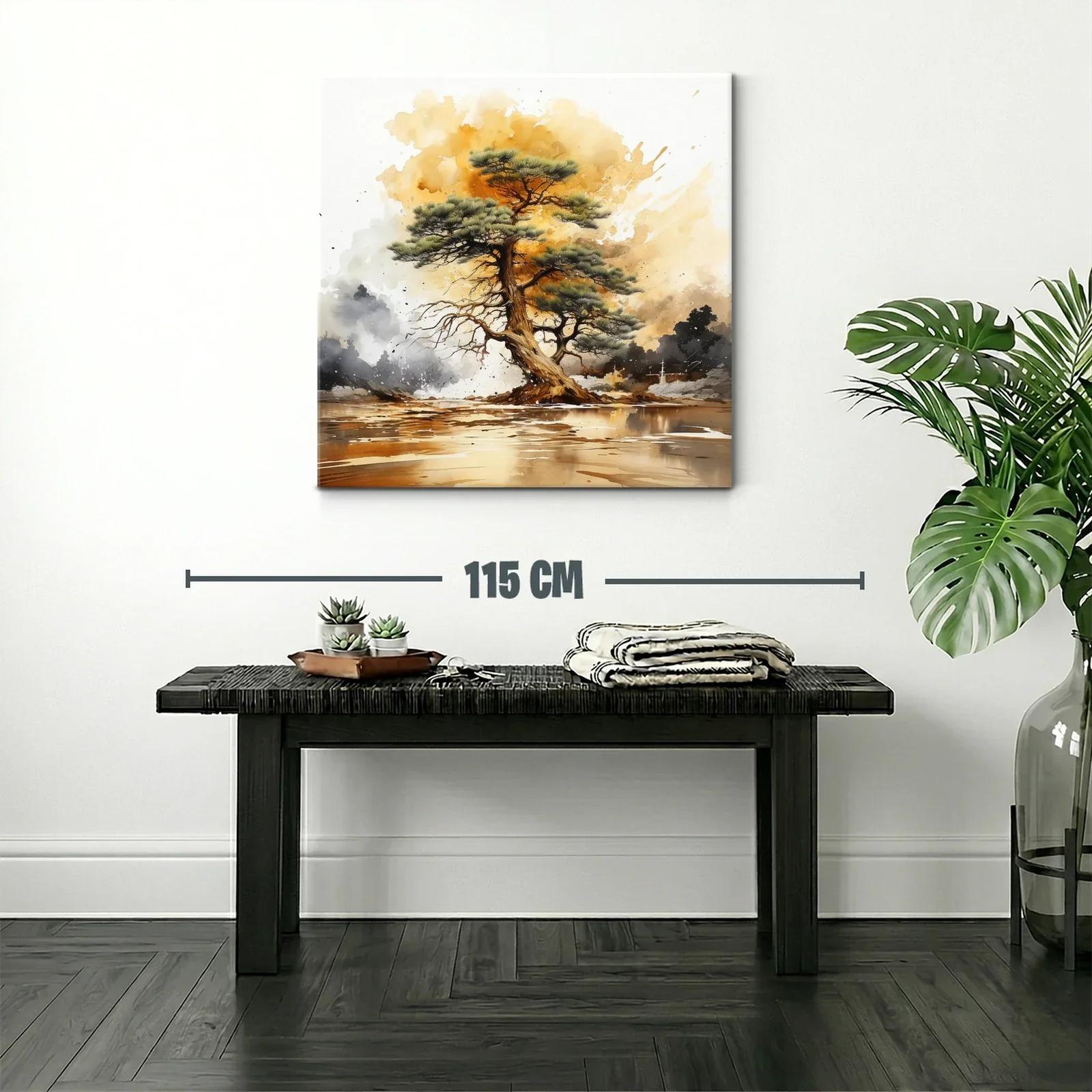 Árbol solitario sobre paisaje al atardecer dorado — miniatura 2
