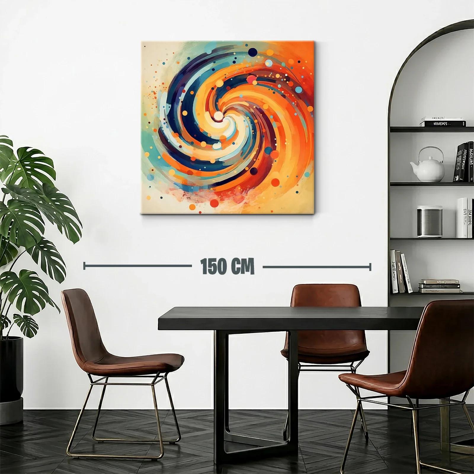 Cuadro abstracto espiral en tonos cálidos y fríos — miniatura 2