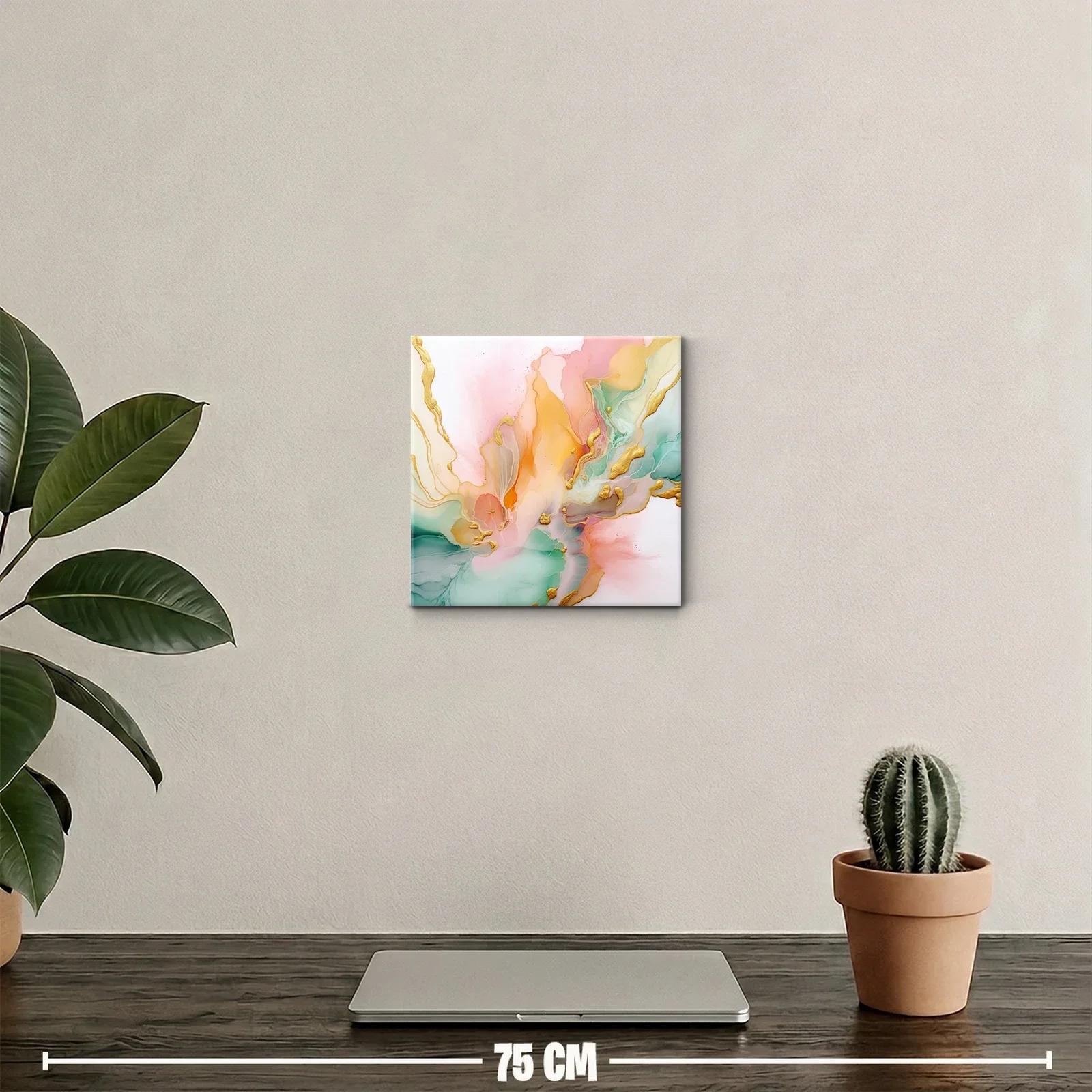 Cuadro abstracto con tonos pastel y detalles dorados — miniatura 2