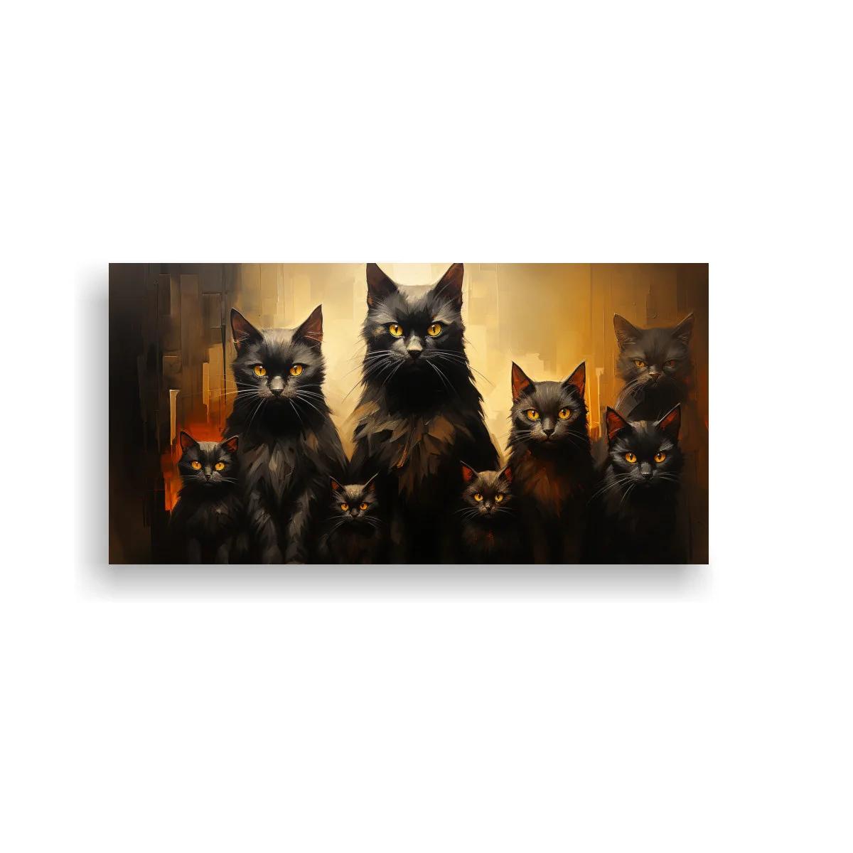 Cuadro grupo de gatos negros de ojos amarillos — imagen principal
