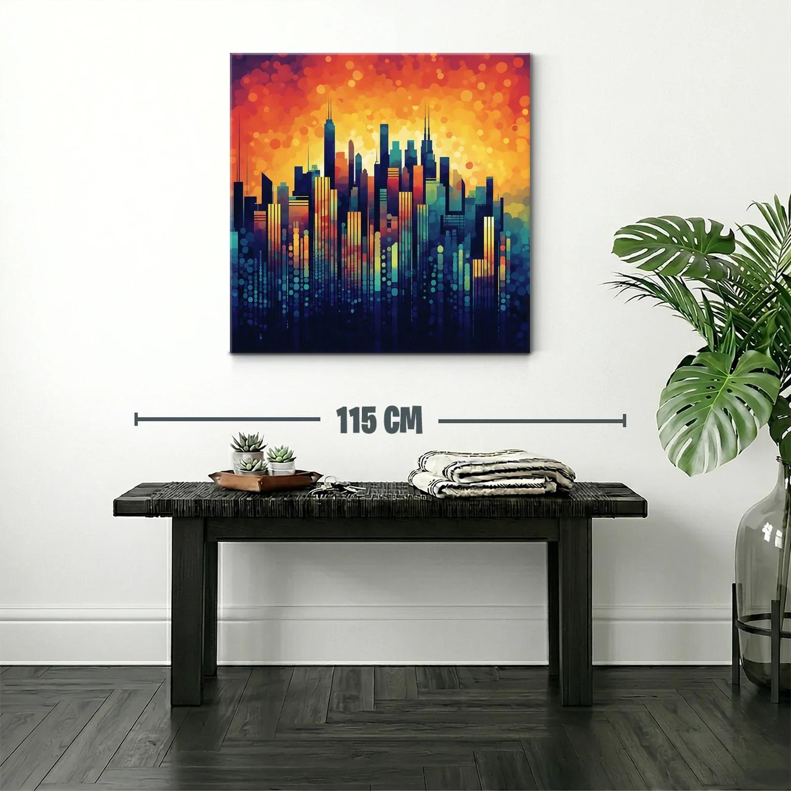 Vibrante skyline urbano con tonos cálidos y fríos contrastantes — miniatura 2