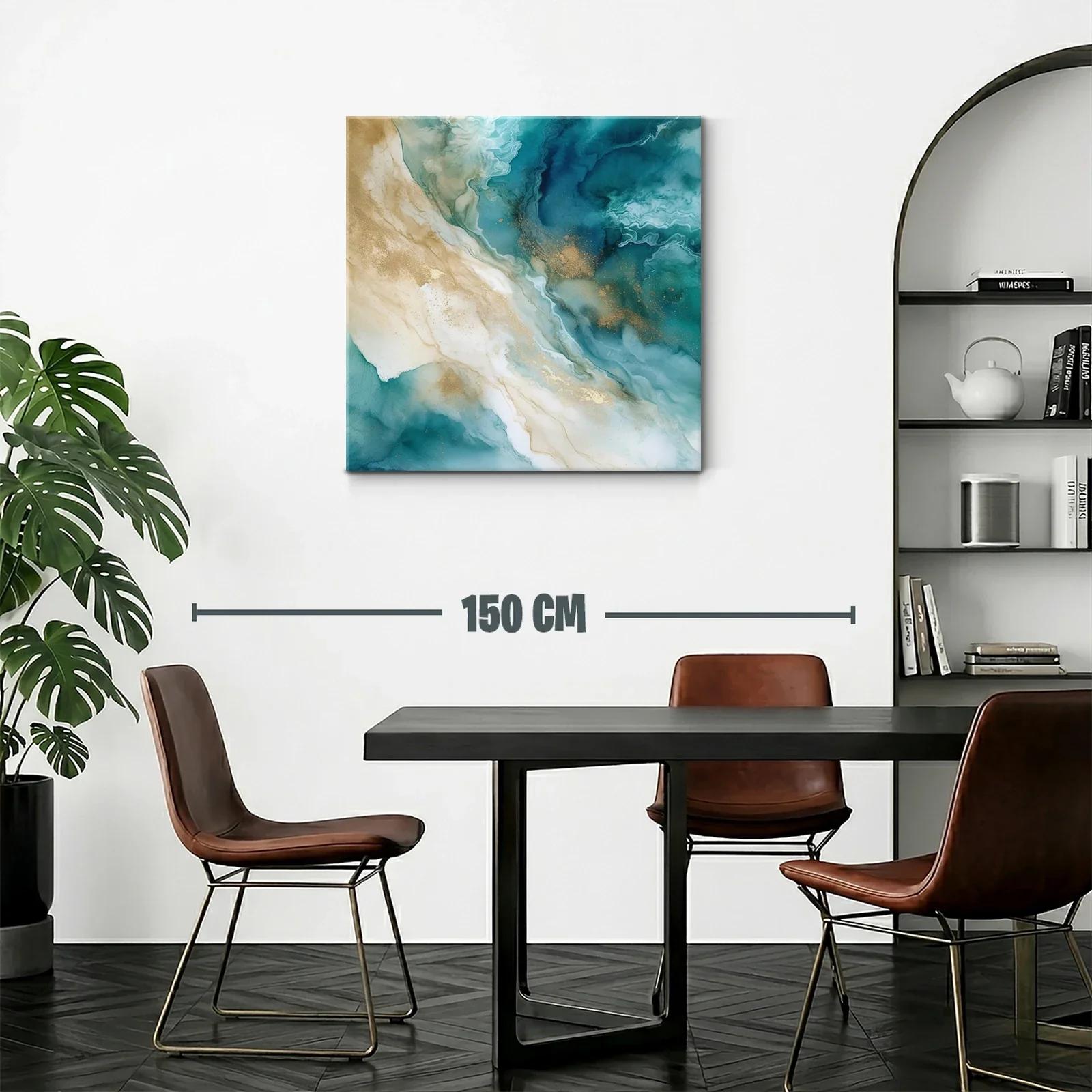 Cuadro abstracto con tonos turquesa y dorados elegantes — miniatura 2