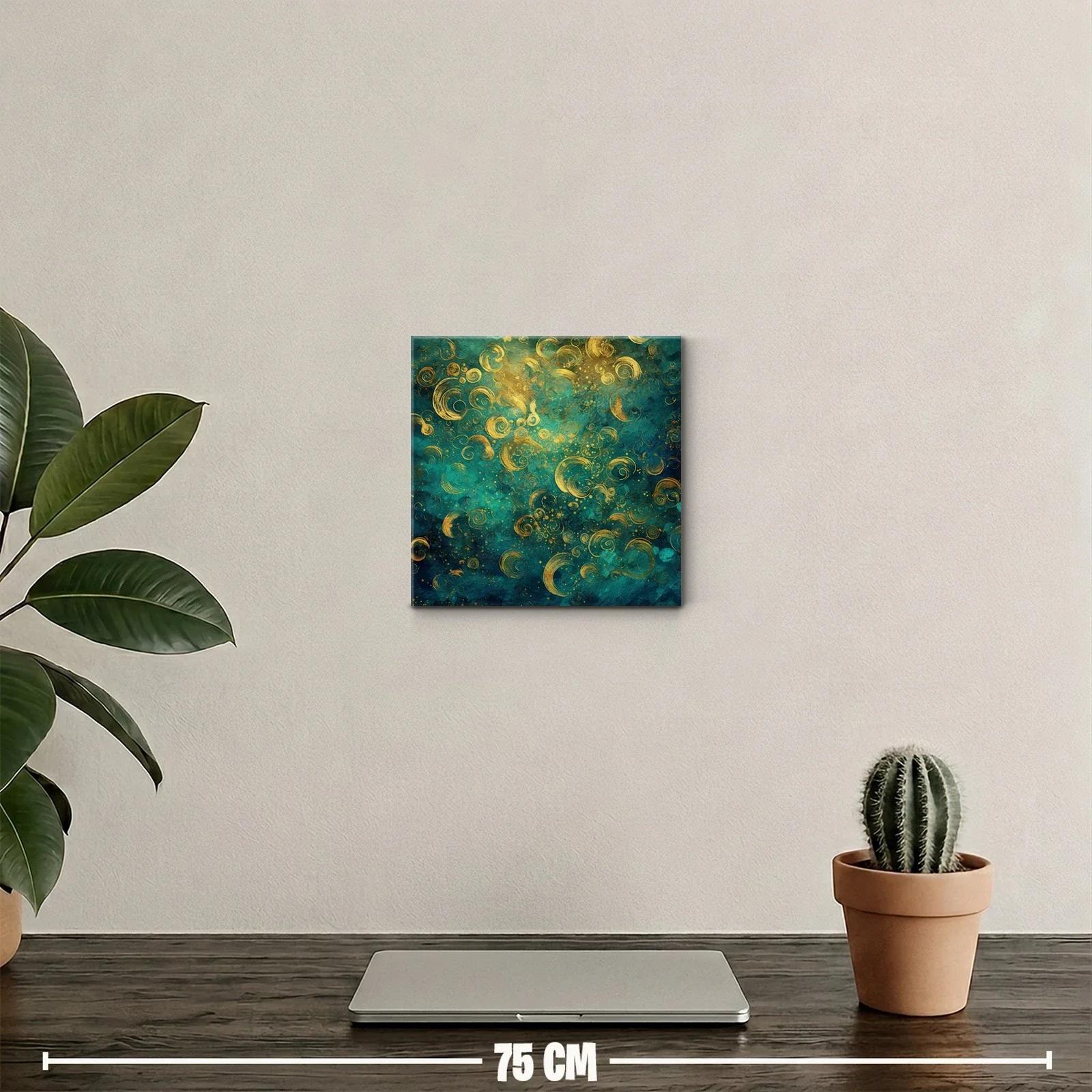 Composición abstracta con espirales doradas y fondo turquesa — miniatura 2