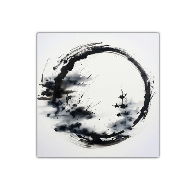 Cuadro círculo zen en blanco y negro para espacios modernos
