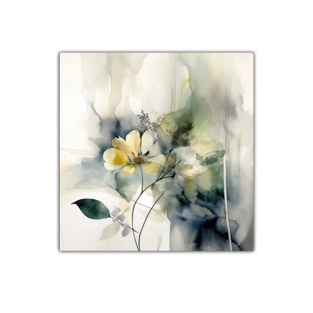 Cuadro decorativo flores abstractas en tonos suaves y verdes