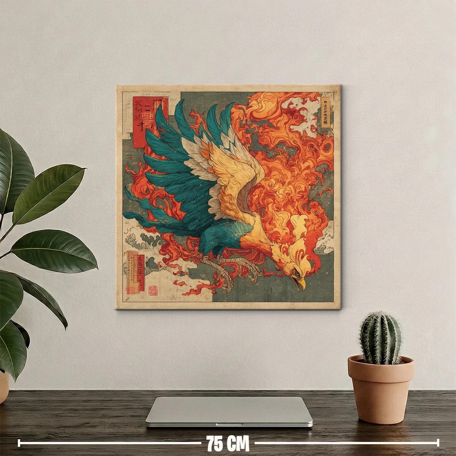 Ave de fuego en vuelo intenso con plumas vibrantes — miniatura 2