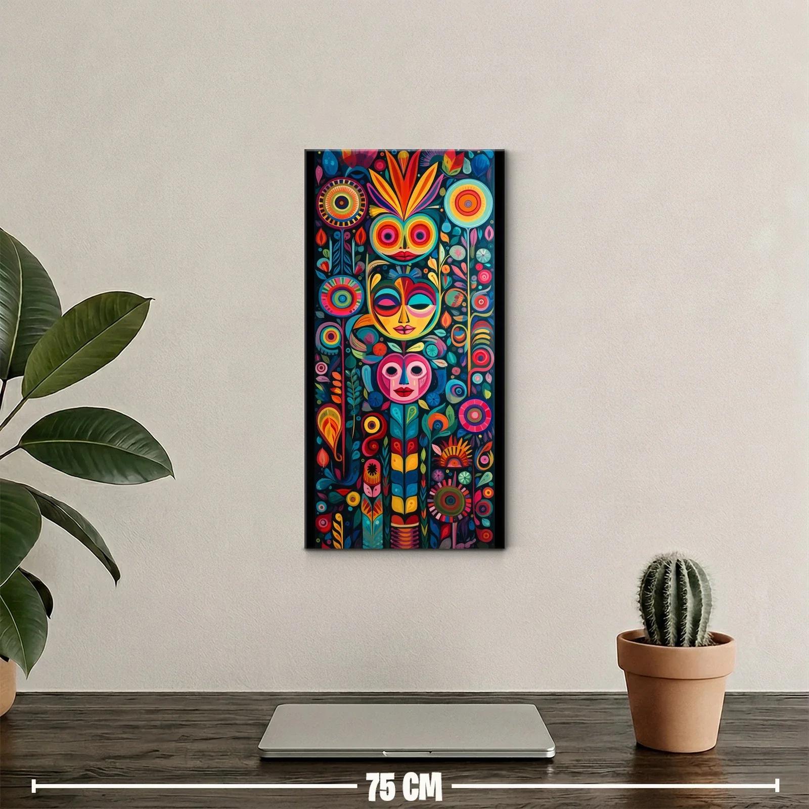 Cuadro máscara tribal colorida con flores y tótem facial — miniatura 2