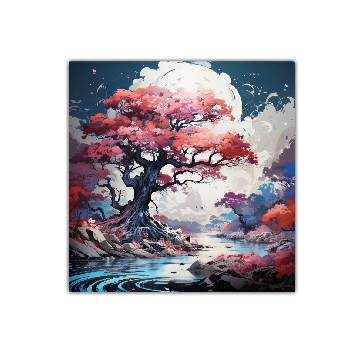 Árbol colorido junto a río en paisaje de ensueño — imagen principal