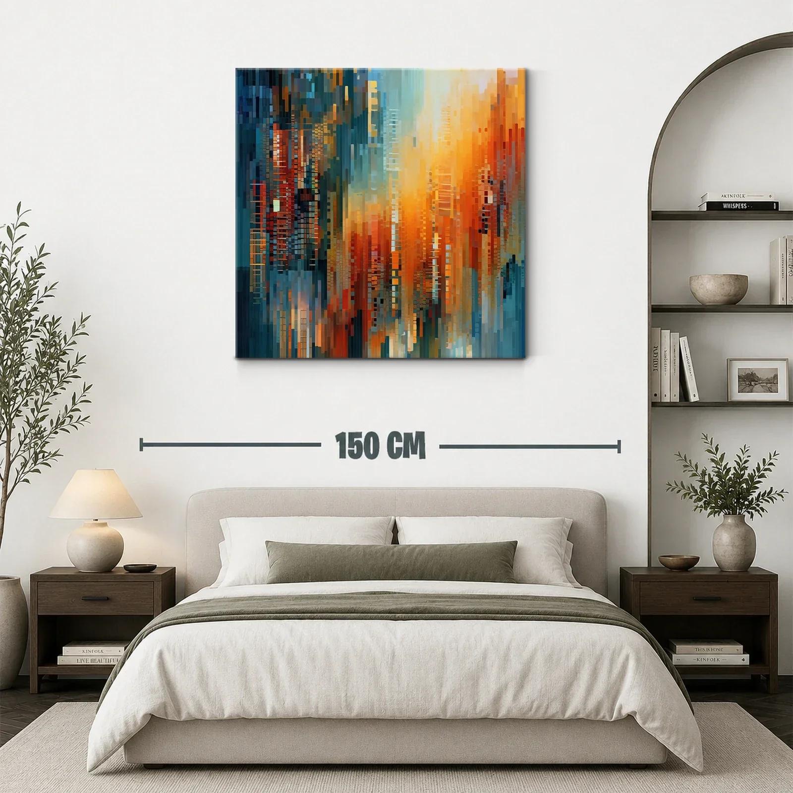 Cuadro abstracto con tonos cálidos y fríos vibrantes — miniatura 3
