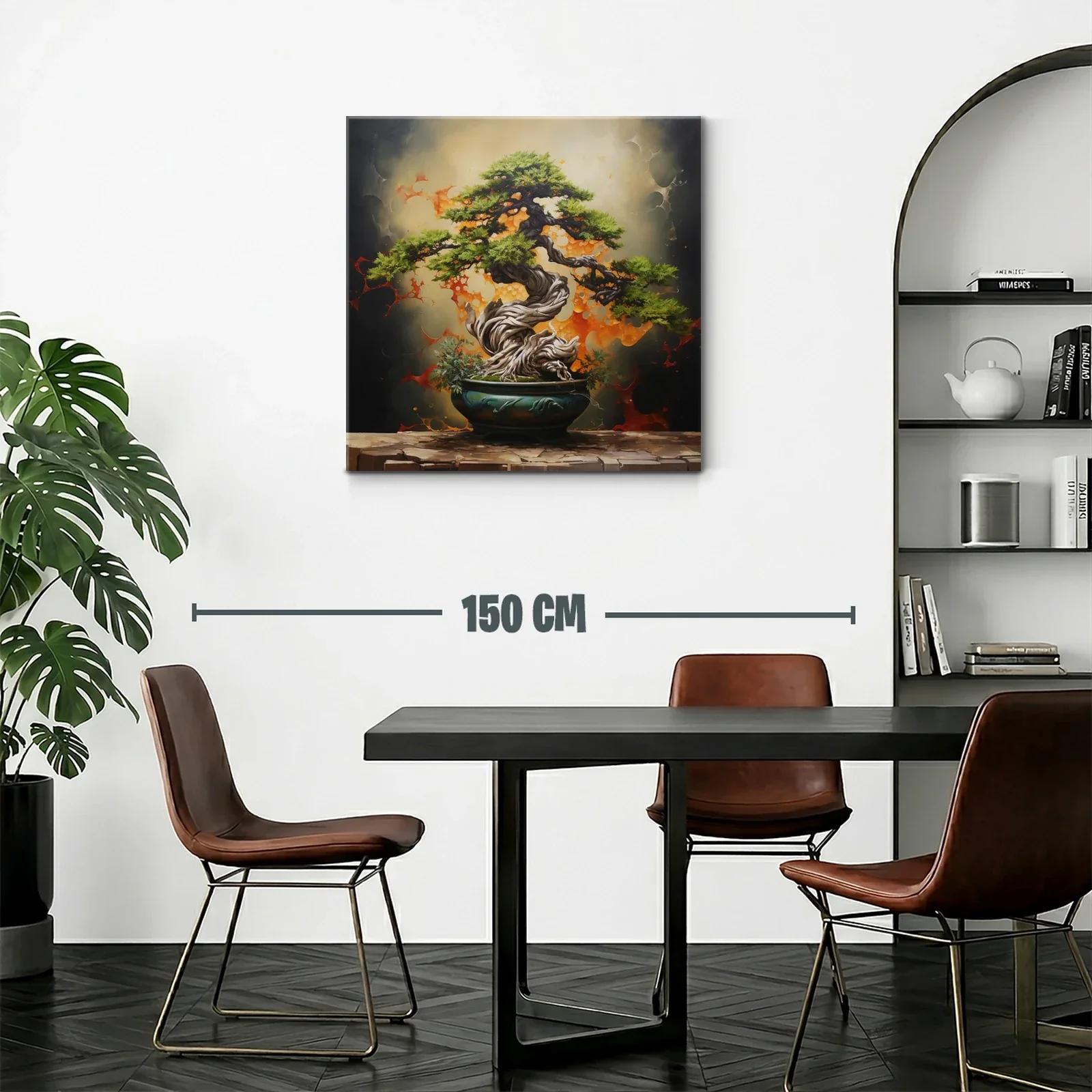 Cuadro Bonsái con Fondo Abstracto en Tonos Cálidos — miniatura 2