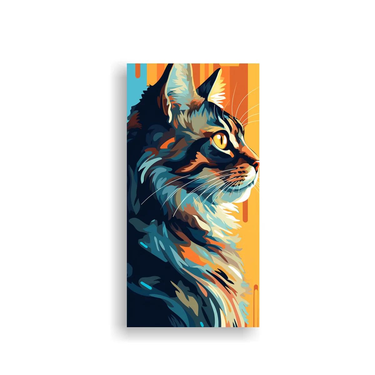 Cuadro gato atigrado de pelo largo con fondo geométrico — imagen principal