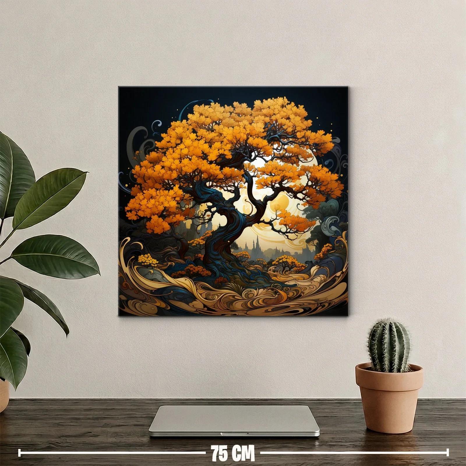 Árbol dorado en paisaje mágico con detalles ondulados — miniatura 2