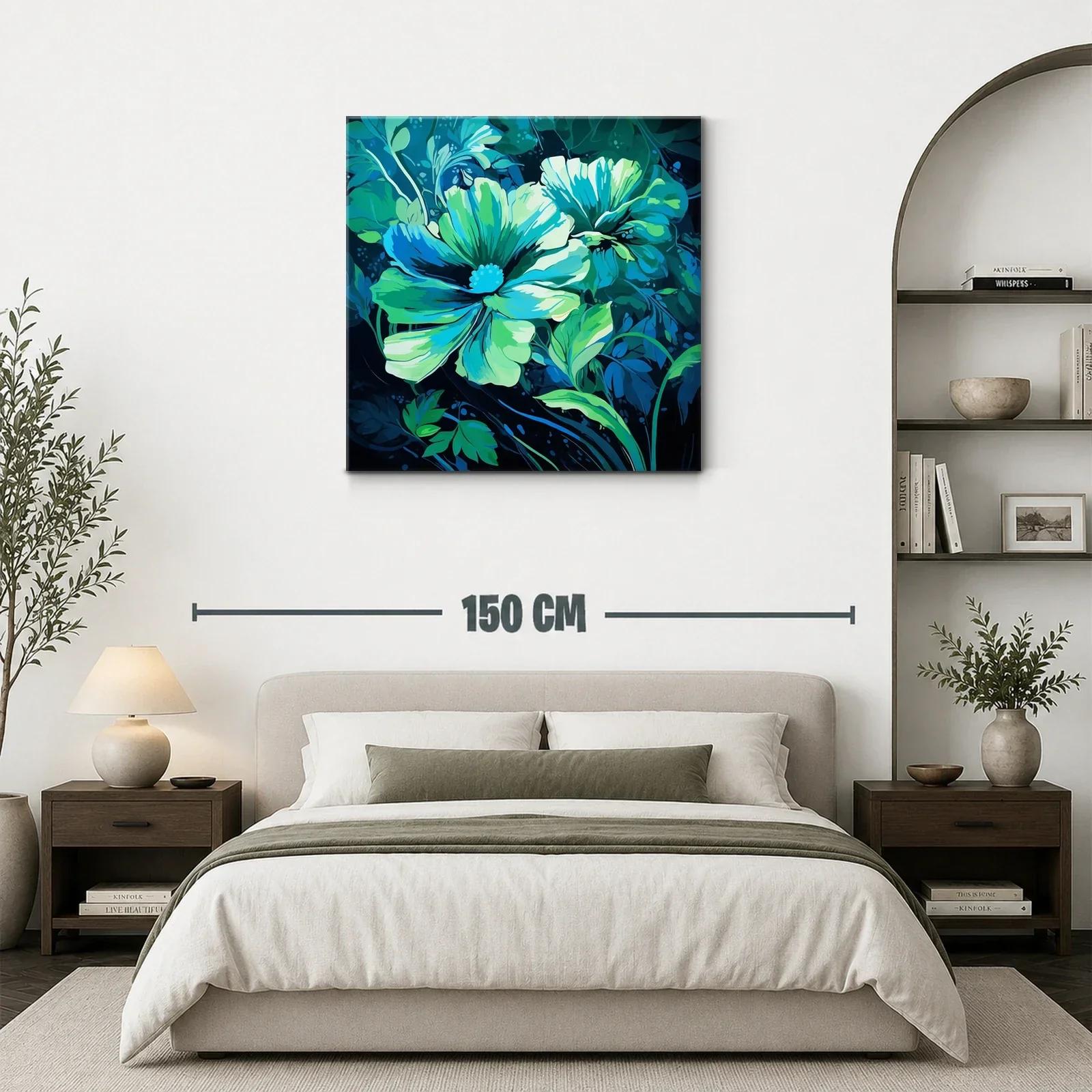 Cuadro floral en tonos azules y verdes vibrantes — miniatura 3