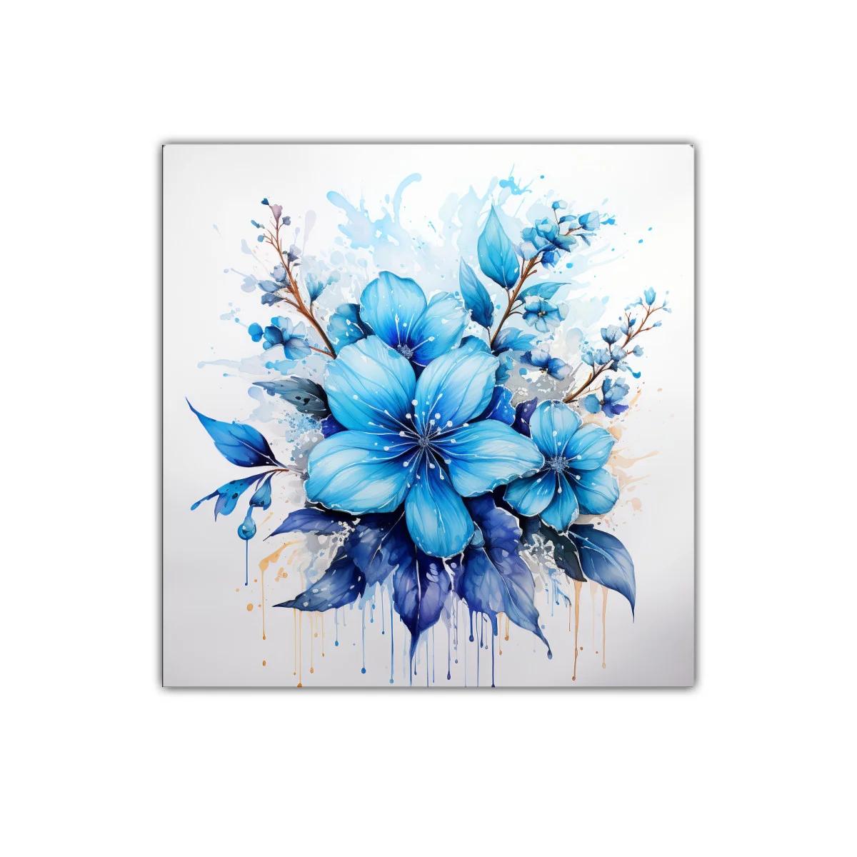 Cuadro decorativo bouquet floral en tonos azules vibrantes — imagen principal