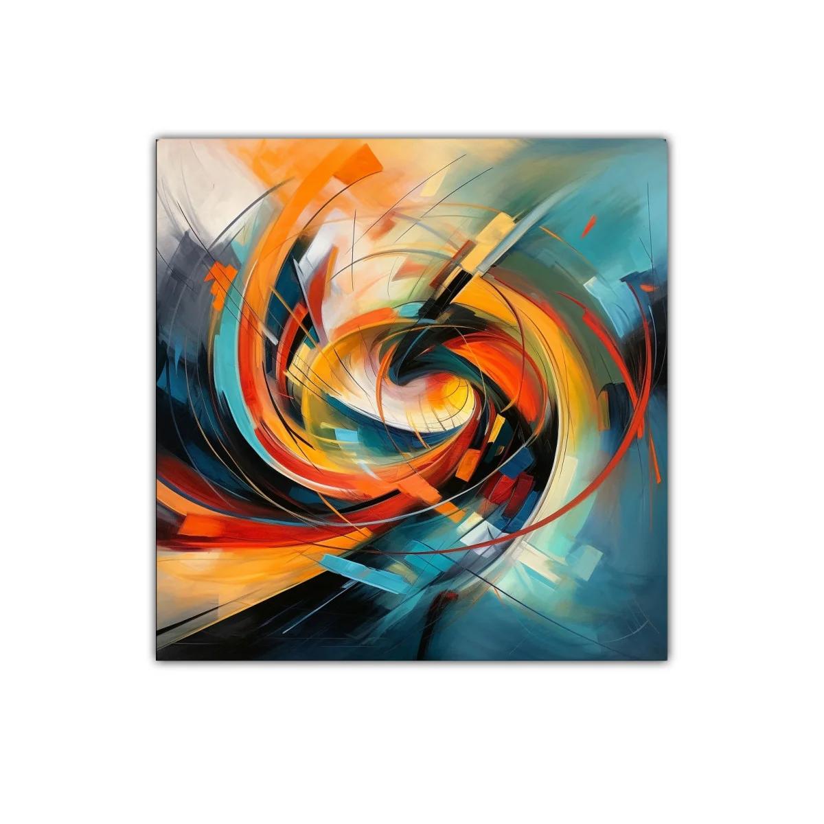 Cuadro abstracto con remolino en tonos cálidos y fríos — imagen principal
