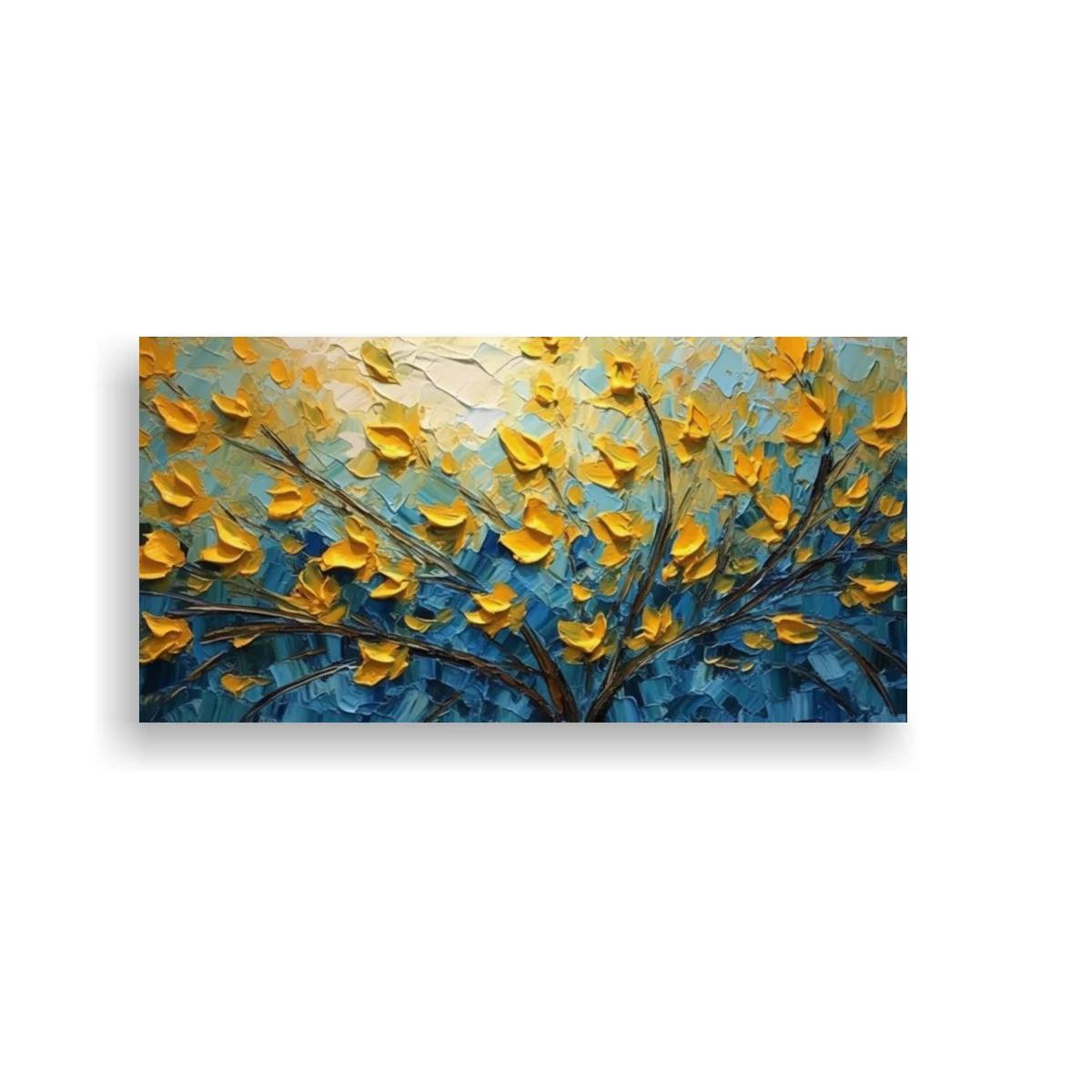 Cuadro árbol con hojas amarillas y copa extendida