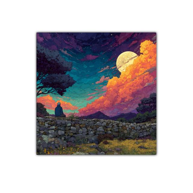 Paisaje nocturno con luna llena y cielo dramático