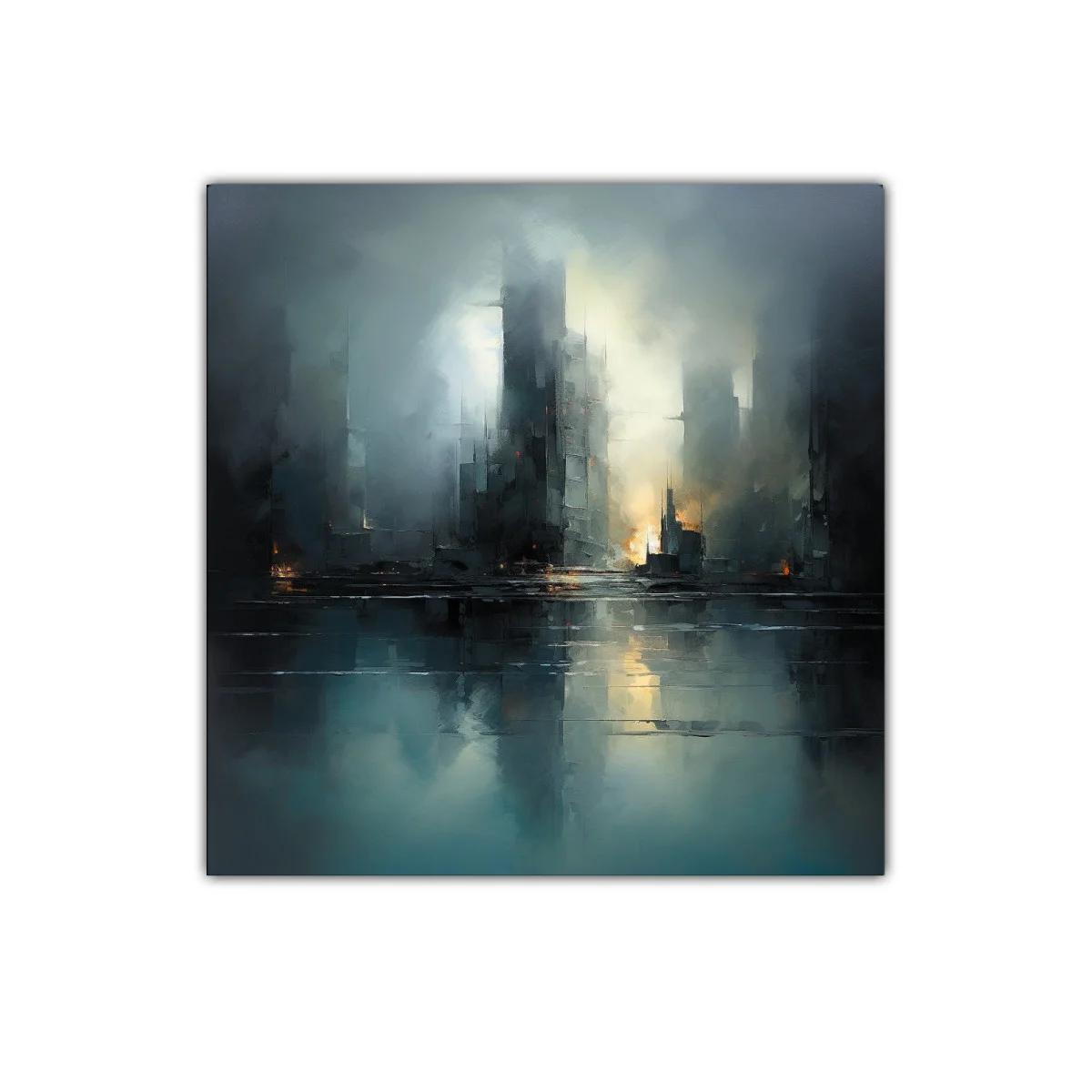 Paisaje urbano nebuloso con reflejos de luz cálida — imagen principal