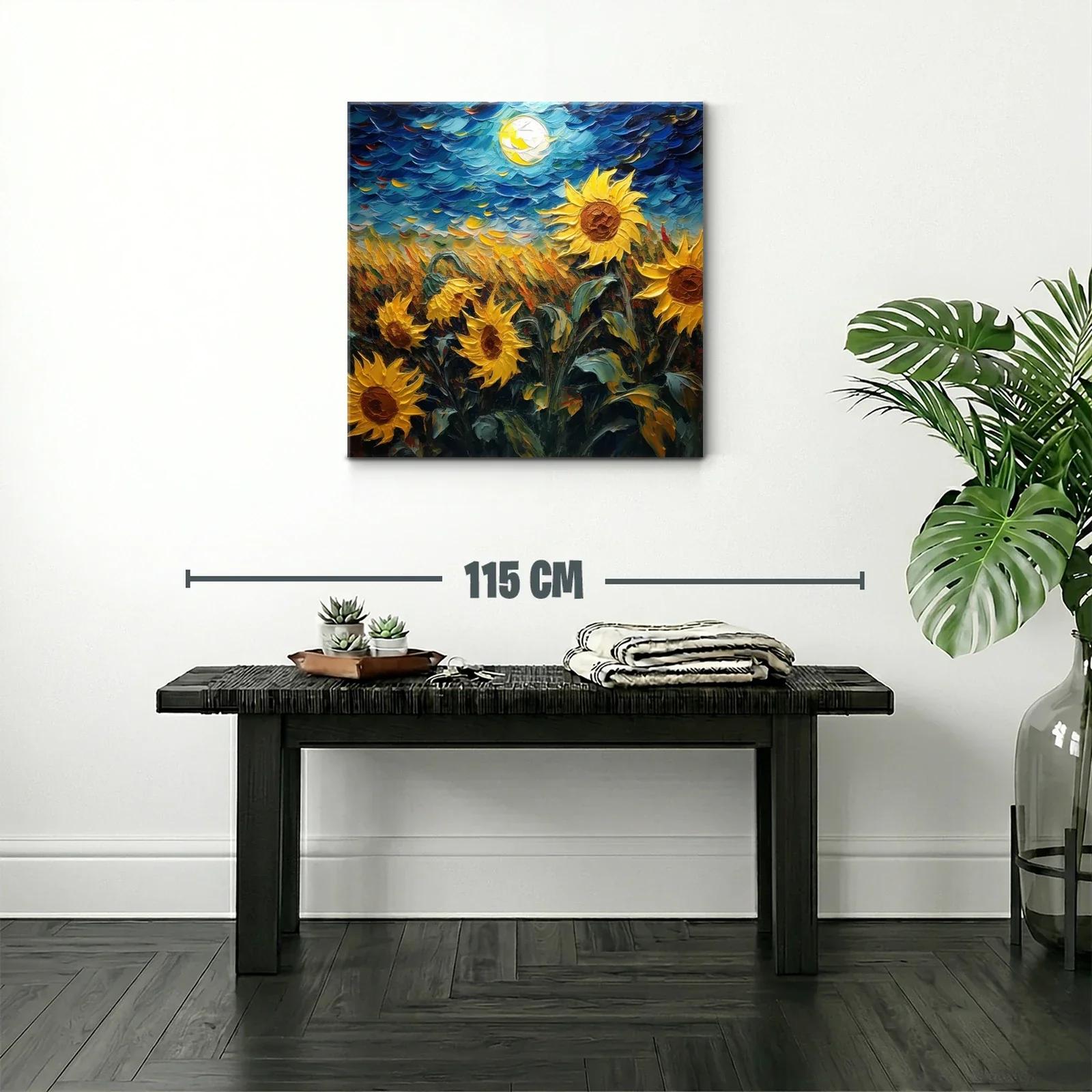 Campo de girasoles vibrantes bajo cielo nocturno brillante — miniatura 2