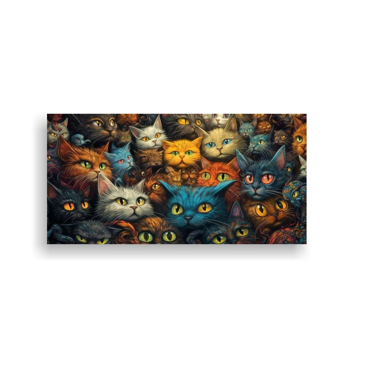 Cuadro grupo de gatos de colores con rostros superpuestos