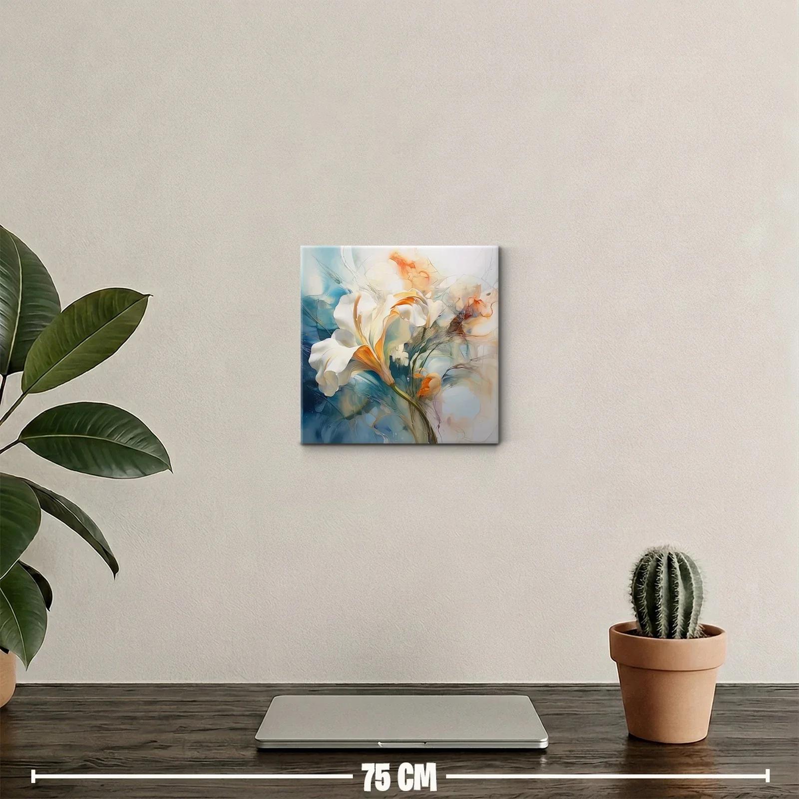 Cuadro decorativo con lirios suaves en tonos azul y naranja — miniatura 2