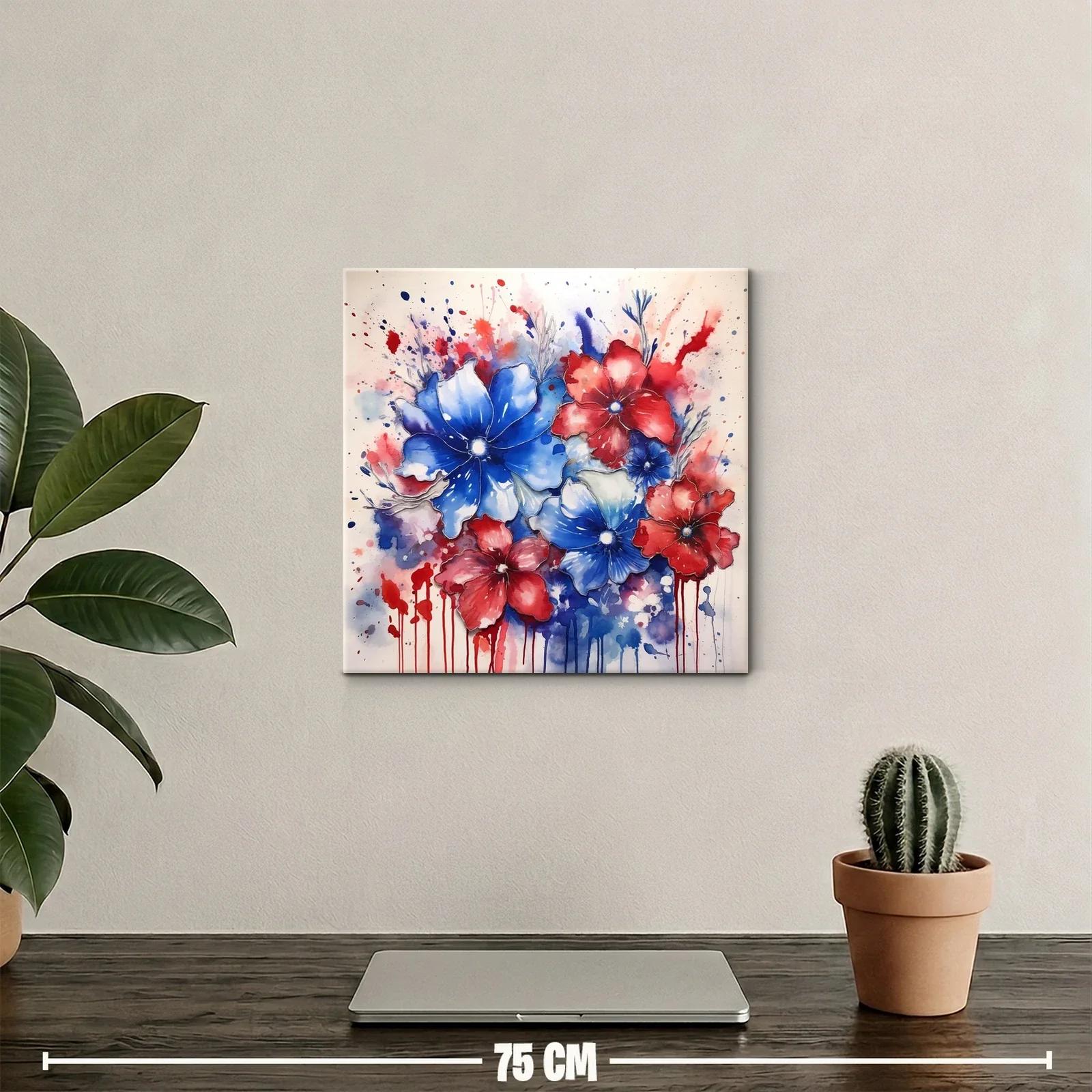 Cuadro floral vibrante en tonos rojo y azul intensos — miniatura 2