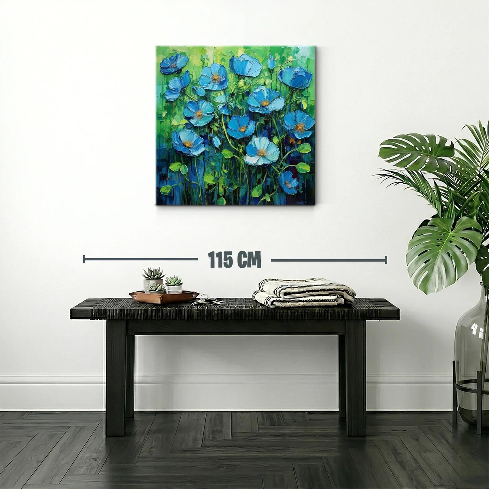 Flores Azules Vibrantes en Fondo Verde Intenso — miniatura 2