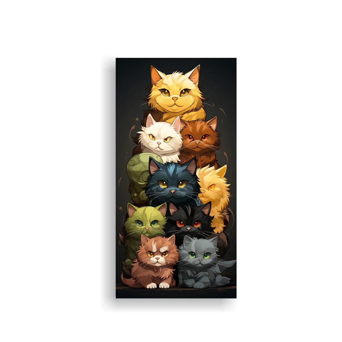 Cuadro torre de gatos peludos de colores