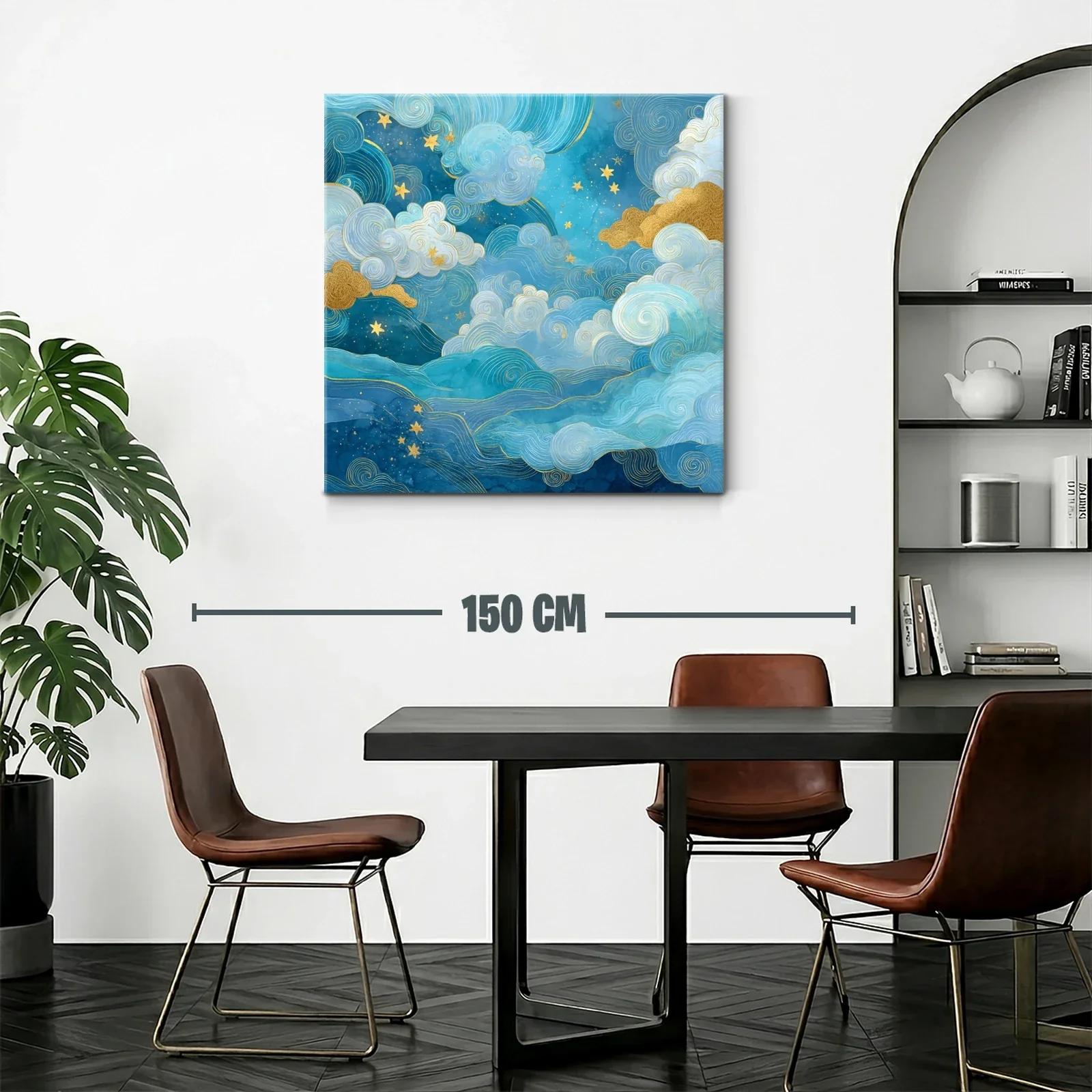 Cuadro abstracto de cielo estrellado con nubes doradas — miniatura 2